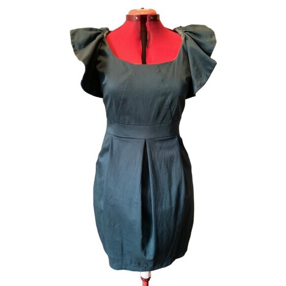 PINK MARTINI - Green dress - flair sleeves - midi lengh - medium - Picture 9 of 14